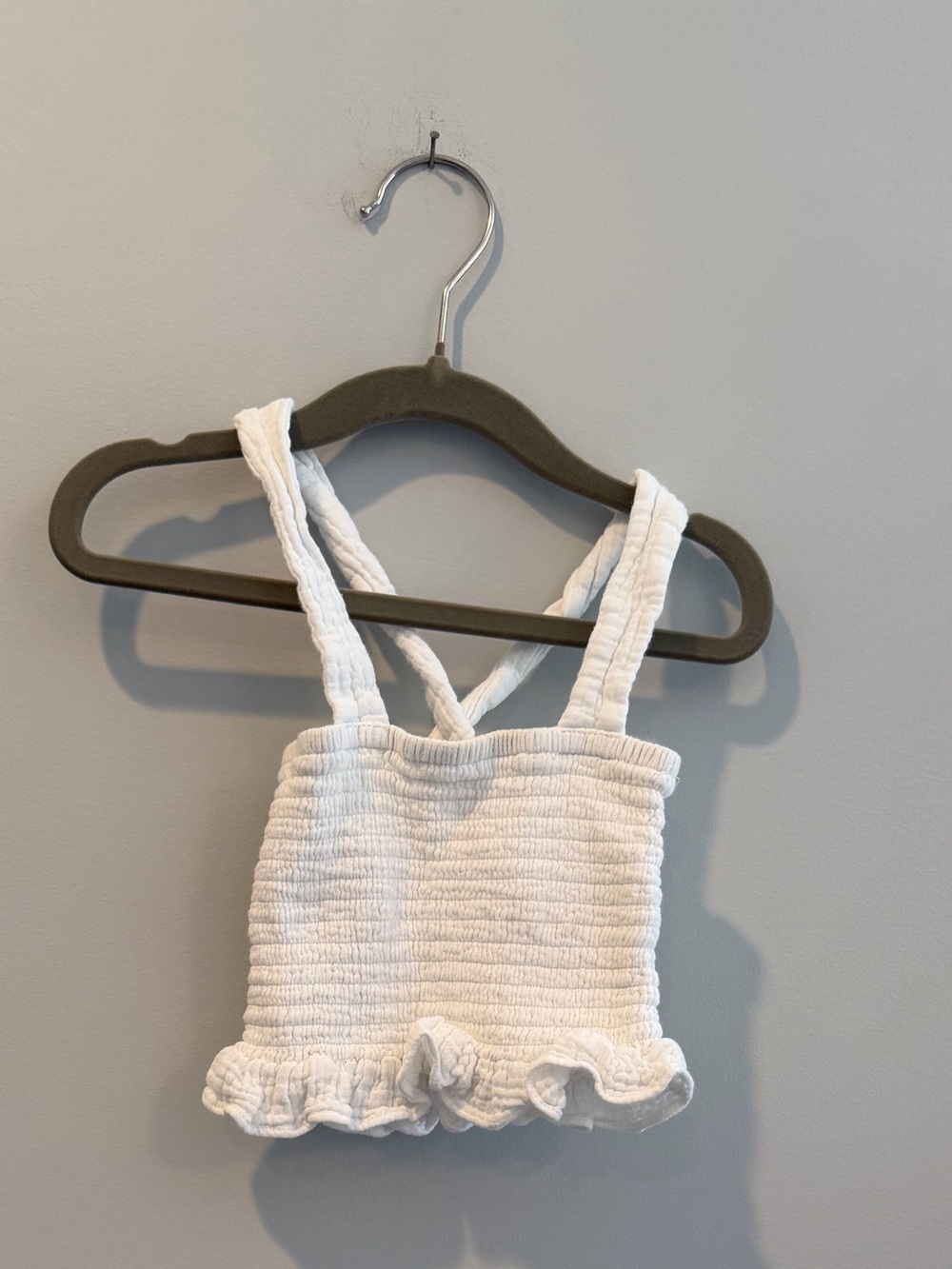 Kids White Smocked Tank Top with Ruffle Hem